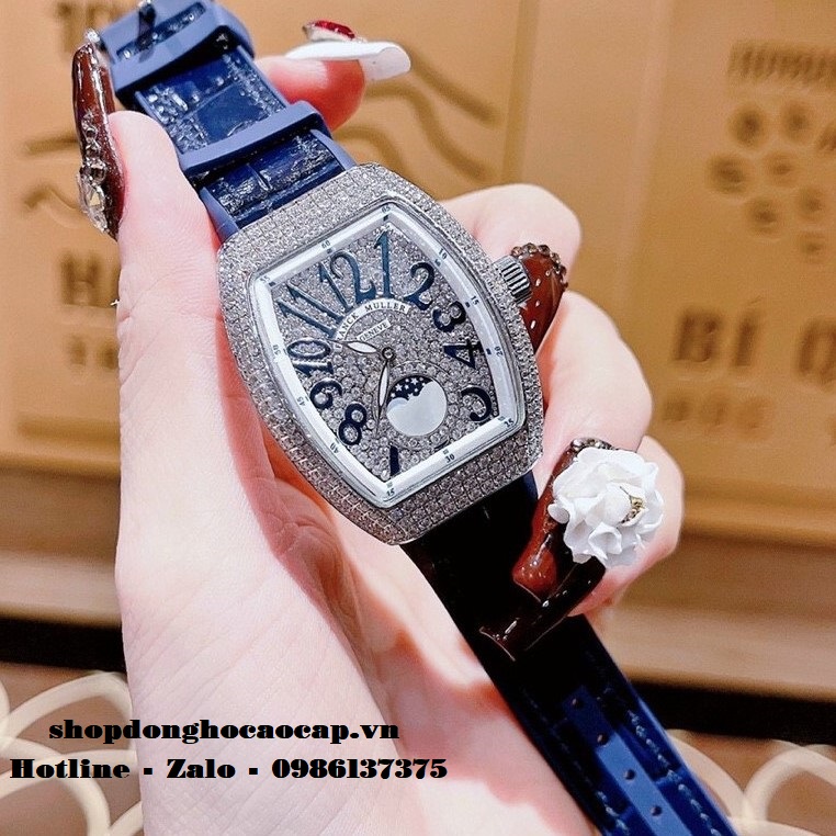 Đồng Hồ Franck Muller Vanguard V32 Trăng Sao Xanh Dương Đính Đá Bạc