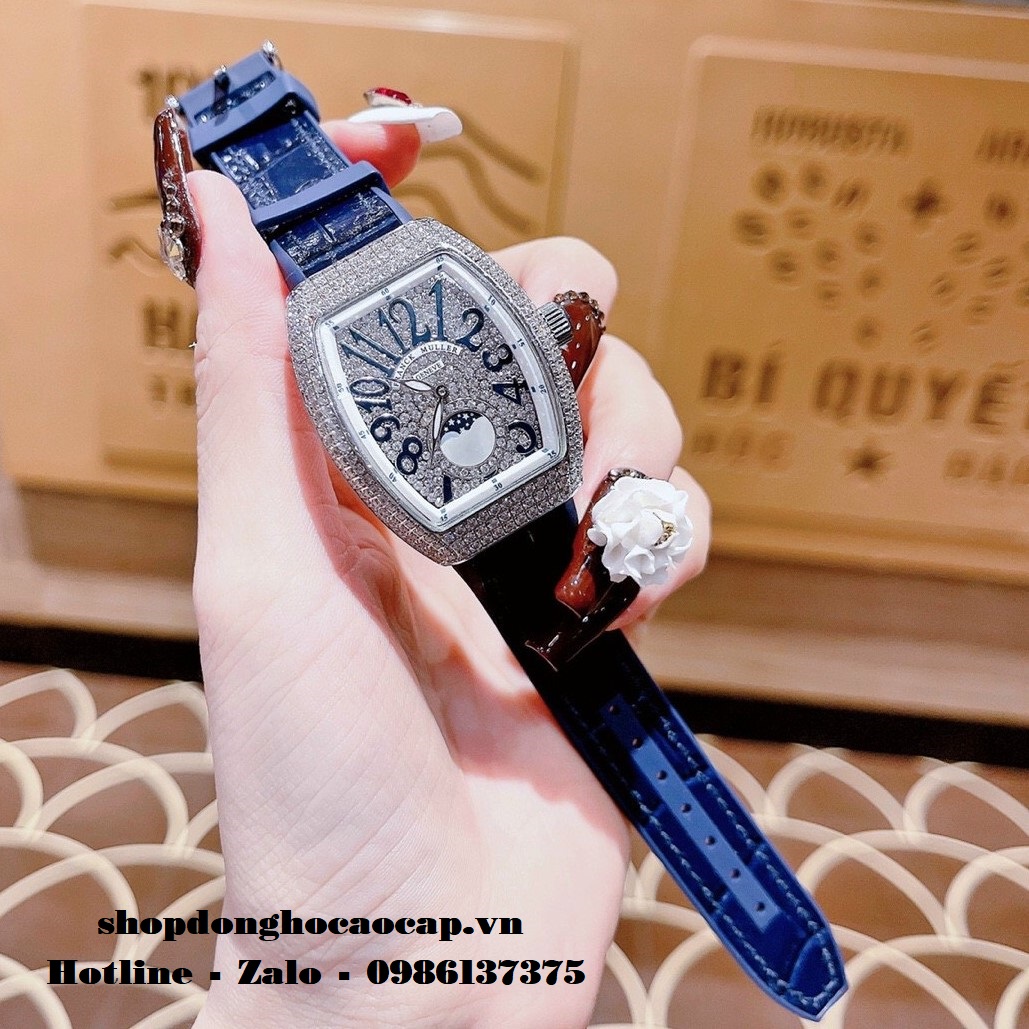 Đồng Hồ Franck Muller Vanguard V32 Trăng Sao Xanh Dương Đính Đá Bạc