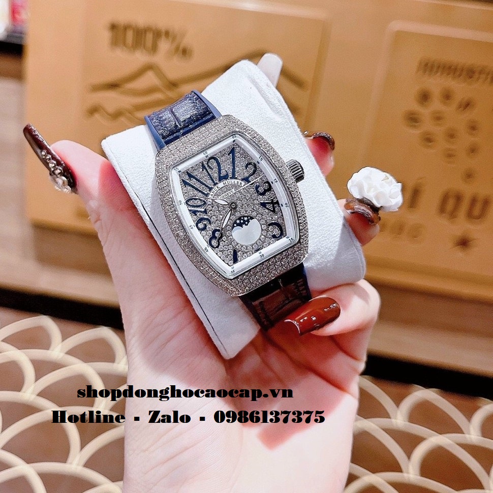 Đồng Hồ Franck Muller Vanguard V32 Trăng Sao Xanh Dương Đính Đá Bạc