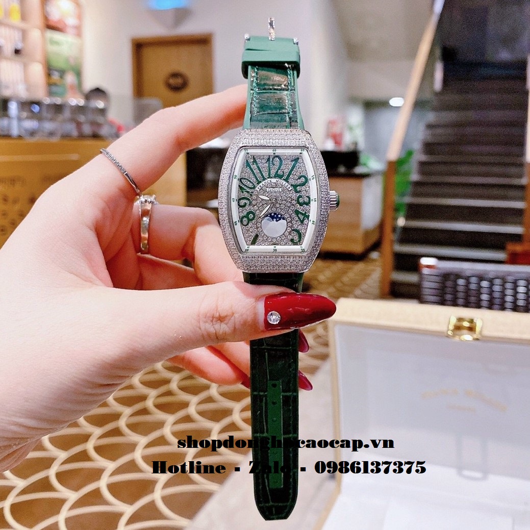 Đồng Hồ Franck Muller Vanguard V32 Trăng Sao Xanh Lá Đính Đá Bạc