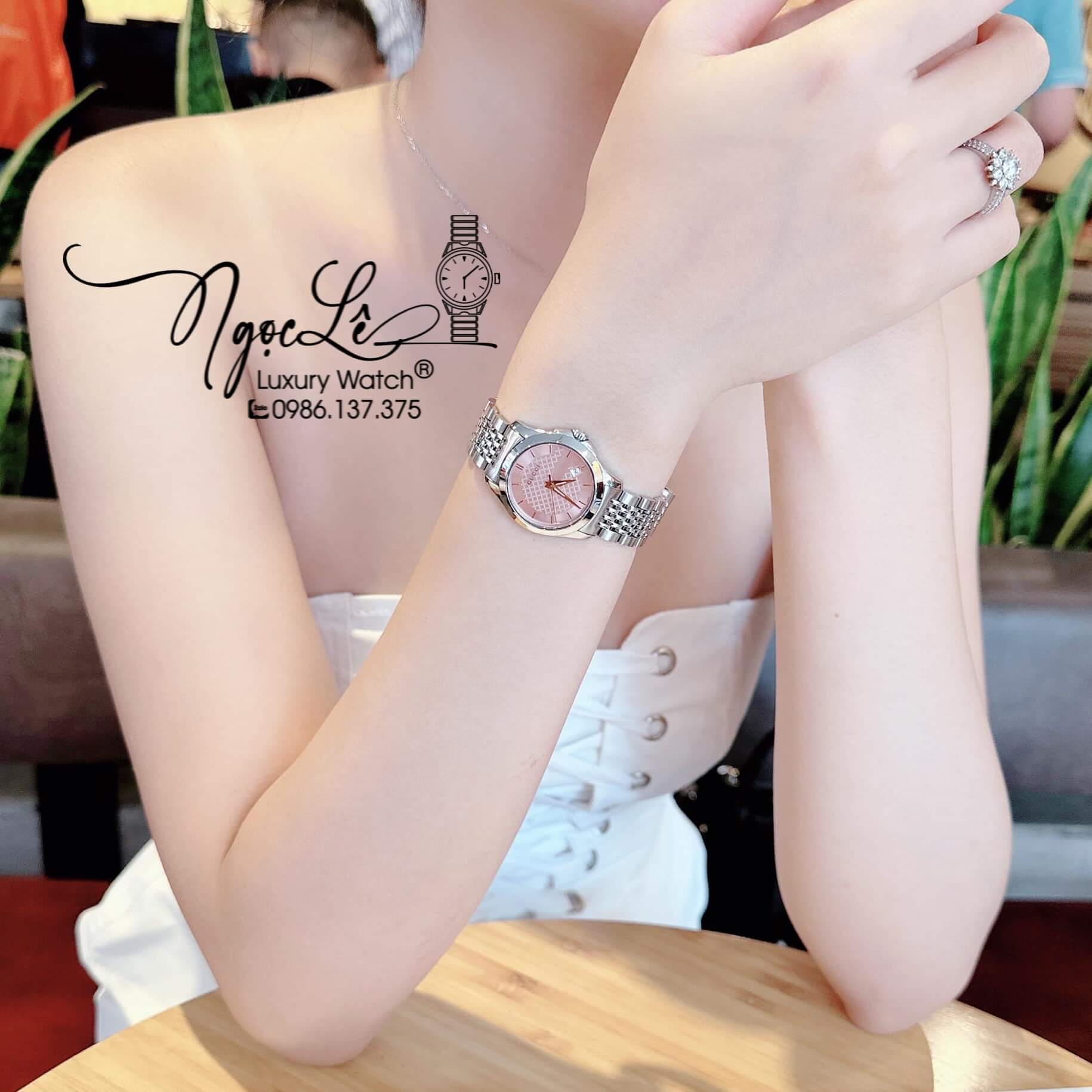 Đồng Hồ Nữ Gucci G-Timeless Pink Dây Kim Loại Silver Mặt Hồng Size 27mm YA126566