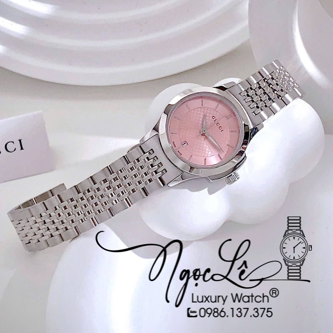 Đồng Hồ Nữ Gucci G-Timeless Pink Dây Kim Loại Silver Mặt Hồng Size 27mm YA126566