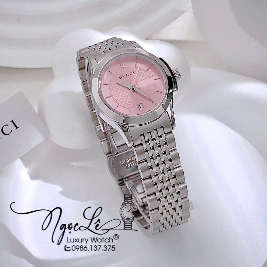 Đồng Hồ Nữ Gucci G-Timeless Pink Dây Kim Loại Silver Mặt Hồng Size 27mm YA126566
