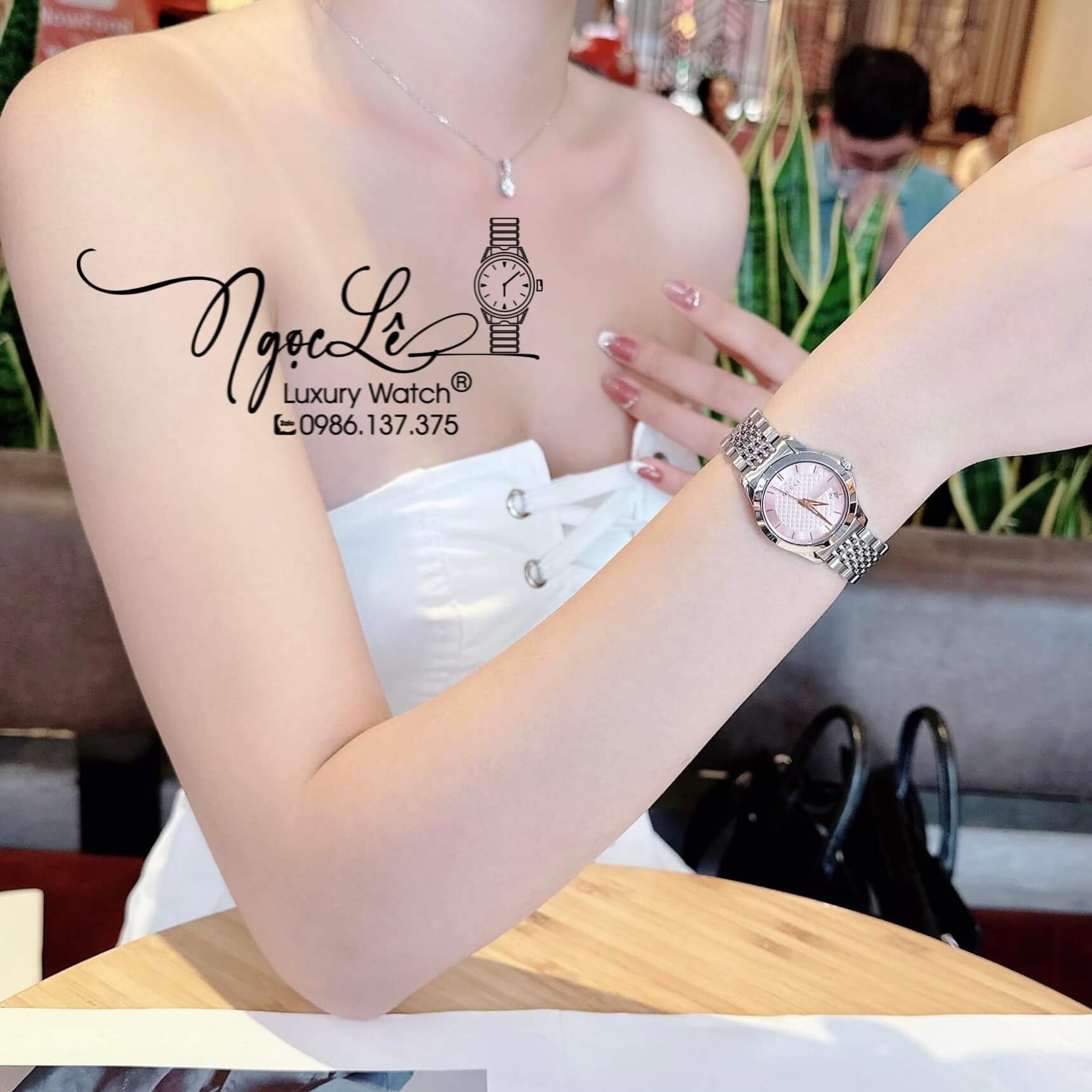 Đồng Hồ Nữ Gucci G-Timeless Pink Dây Kim Loại Silver Mặt Hồng Size 27mm YA126566
