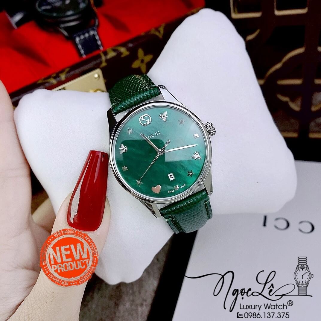 Đồng Hồ Nữ Gucci G-Timeless YA1264042 Dây Da Xanh Lá Size 36mm Siêu Cấp