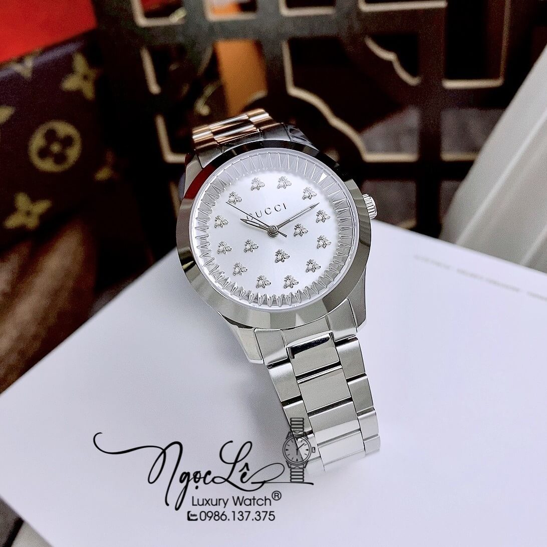 Đồng Hồ Nữ Gucci G-Timeless YA1265031 Dây Kim Loại Màu Bạc Mặt Trắng Size 30mm