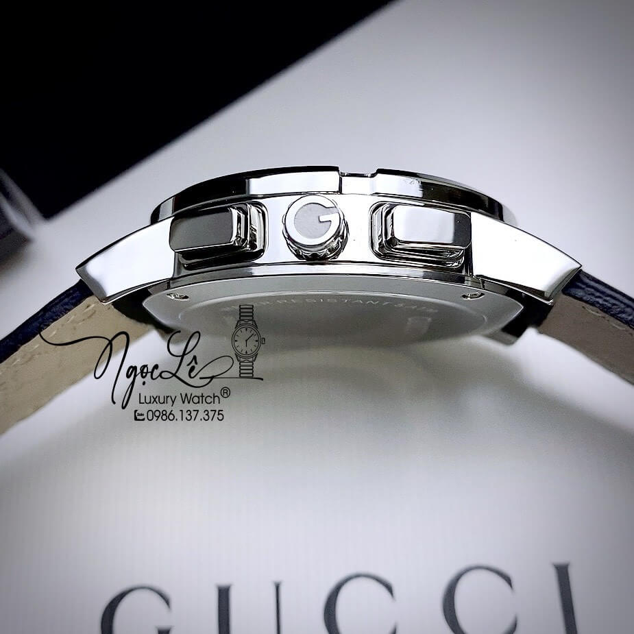 Đồng Hồ Gucci Nam Dây Da Đen Vỏ Thép Màu Bạc Size 42mm