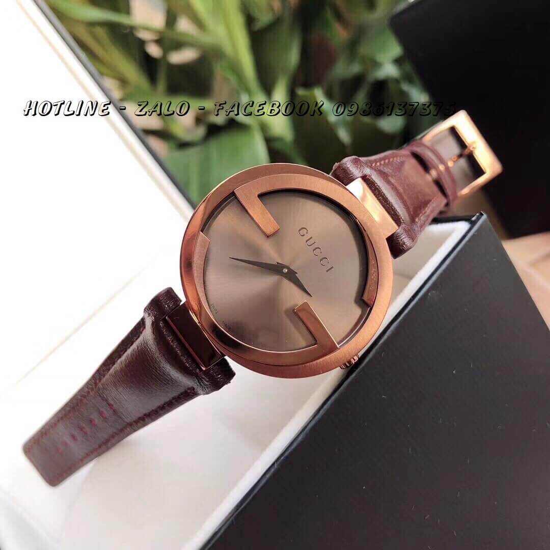 Đồng Hồ Gucci Nữ Dây Da Nâu 2 Kim 36mm - 28mm