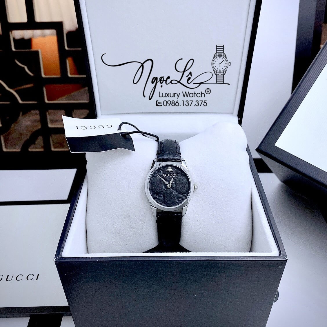 Đồng Hồ Nữ Gucci G-Timeless Dây Da Đen Size 27mm Siêu Cấp