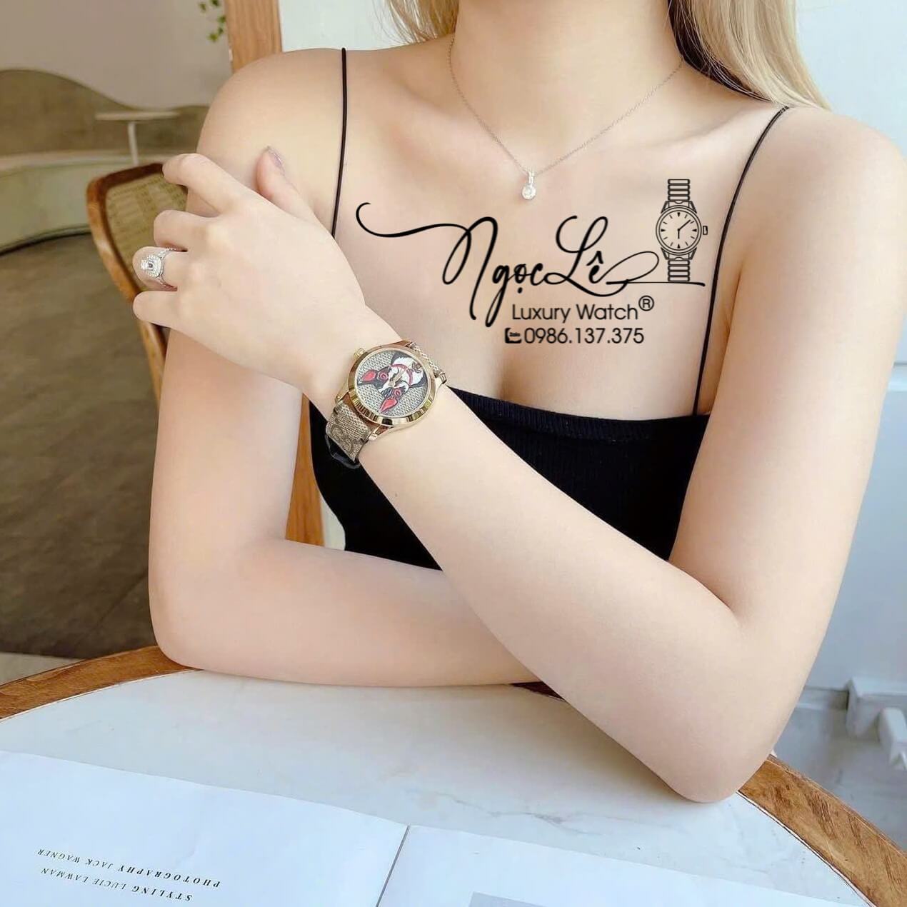 Đồng Hồ Nữ Gucci G-Timeless YA1264056 Dây Da Màu Nâu Mặt Họa Tiết Chó Size 38mm