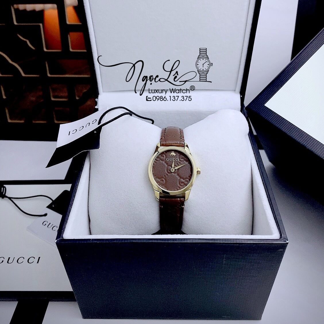 Đồng Hồ Nữ Gucci G-Timeless Dây Da Nâu Size 27mm Siêu Cấp