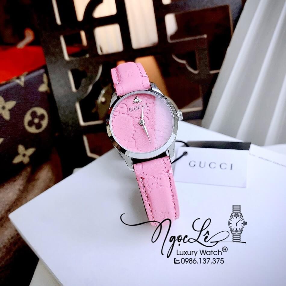 Đồng Hồ Nữ Gucci G-Timeless Dây Da Hồng Size 27mm Siêu Cấp