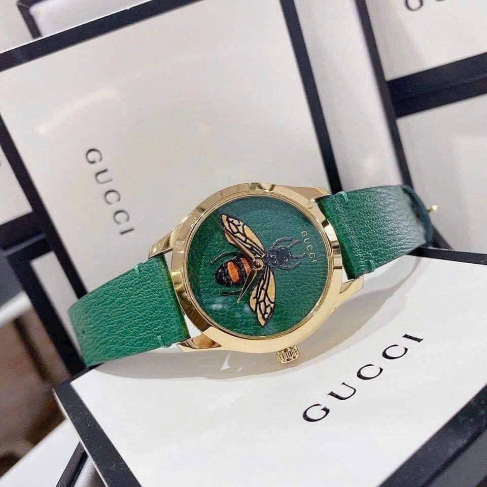 Đồng Hồ Nữ Gucci Dây Da Xanh Lá Mặt Ong Size 37mm - Gucci YA1264065