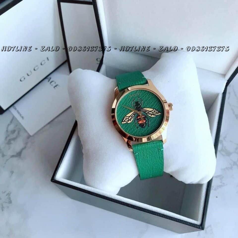 Đồng Hồ Gucci Nữ Dây Da Xanh Mặt Ong 33mm YA1264065