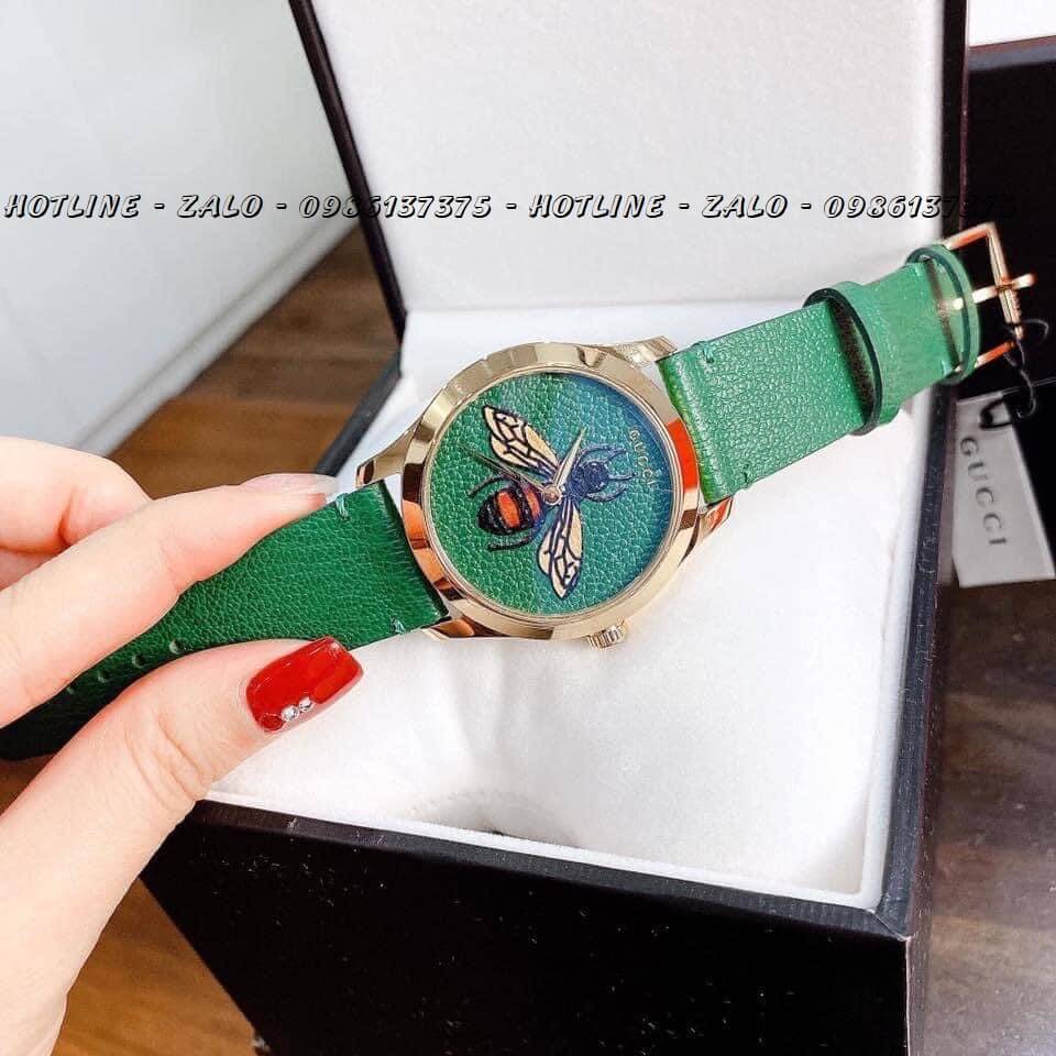 Đồng Hồ Gucci Nữ Dây Da Xanh Mặt Ong 33mm YA1264065