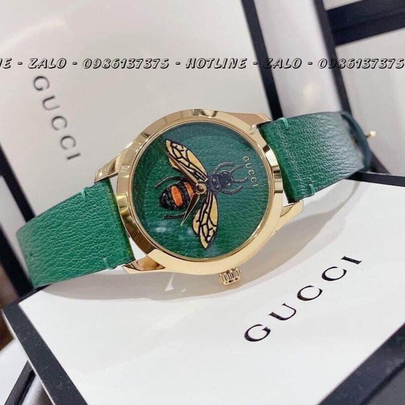 Đồng Hồ Gucci Nữ Dây Da Xanh Mặt Ong 37mm YA1264065