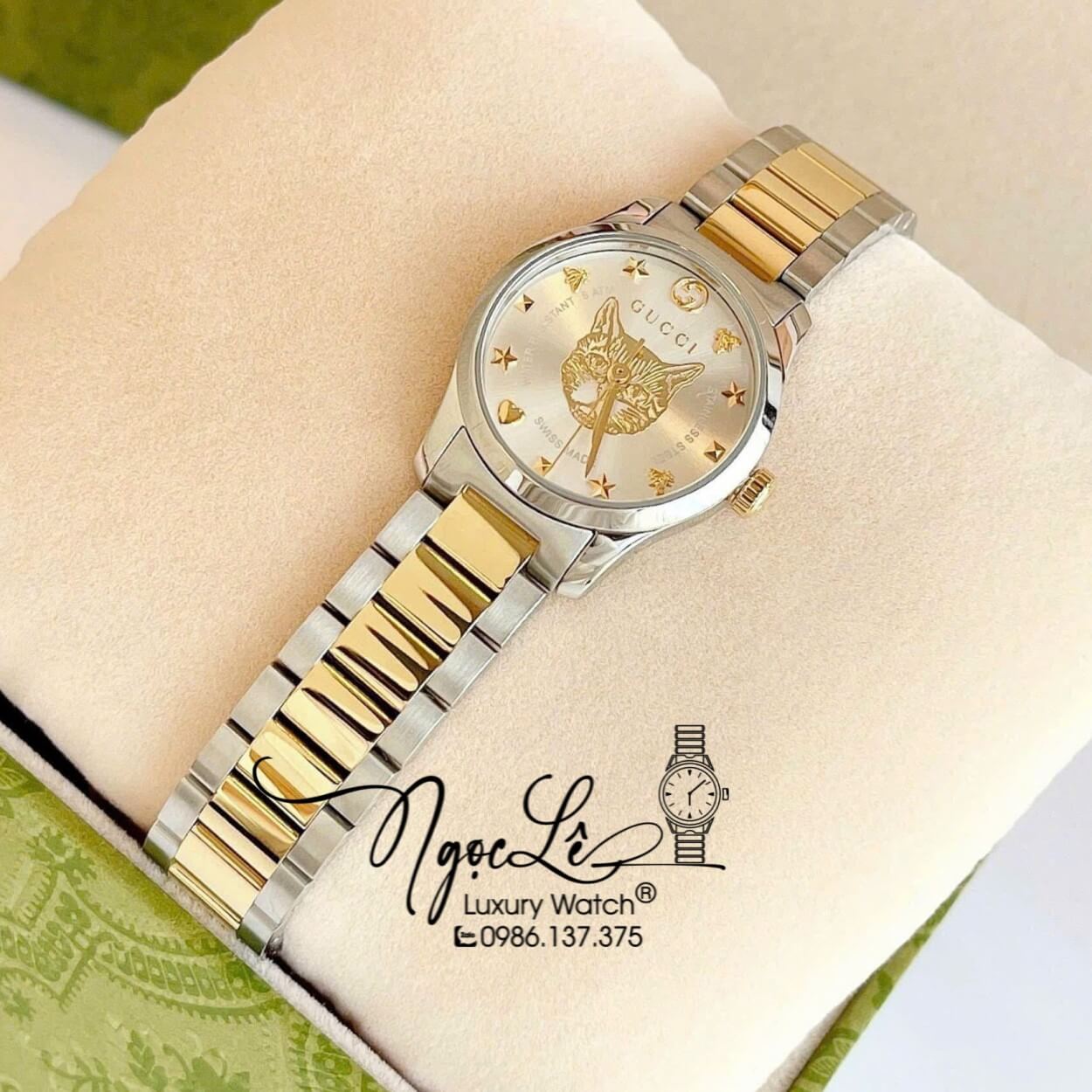 Đồng Hồ Gucci Nữ Dây Kim Loại Demi Vàng Mặt Họa Tiết Cú Mèo Size 28mm - YA1265016
