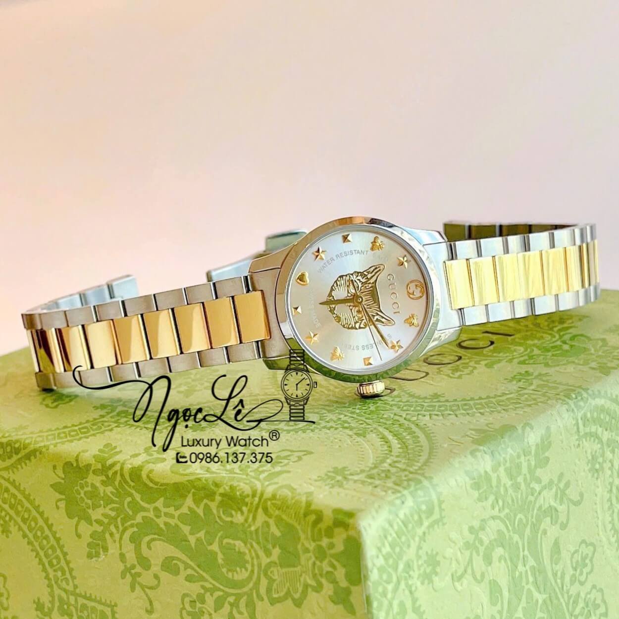 Đồng Hồ Gucci Nữ Dây Kim Loại Demi Vàng Mặt Họa Tiết Cú Mèo Size 28mm - YA1265016