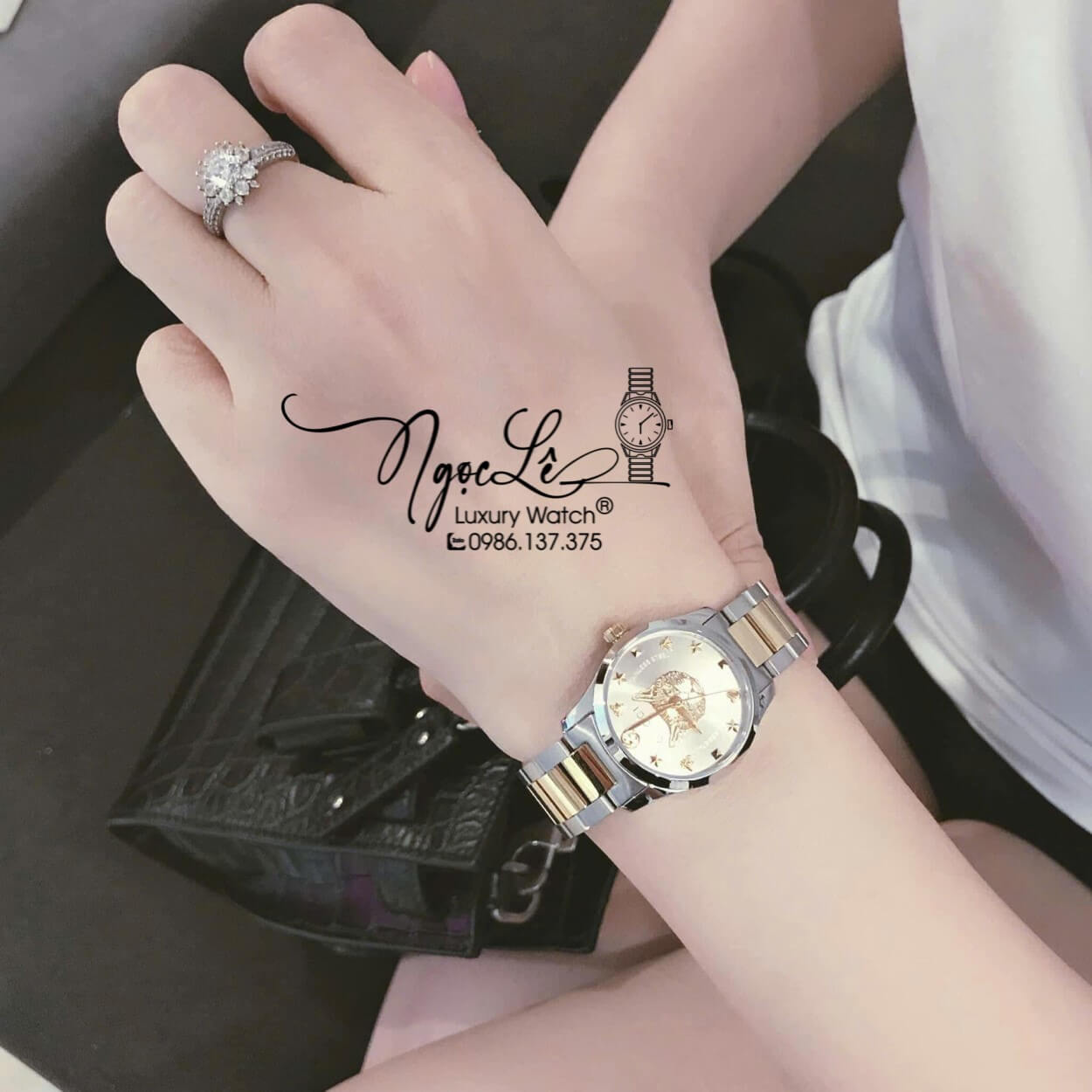 Đồng Hồ Gucci Nữ Dây Kim Loại Demi Vàng Mặt Họa Tiết Cú Mèo Size 28mm - YA1265016