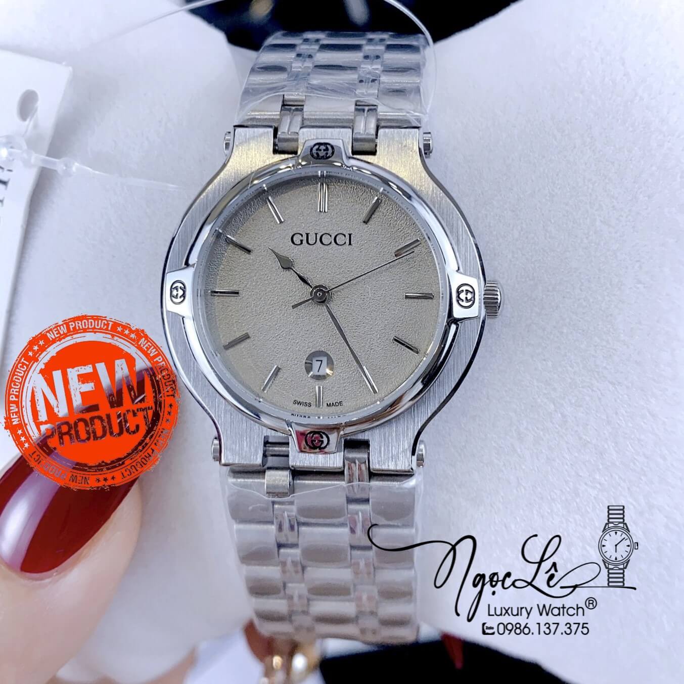 Đồng Hồ Nữ Gucci Vintage Dây Kim Loại Màu Bạc Mặt Xám Lông Chuột Size 32mm