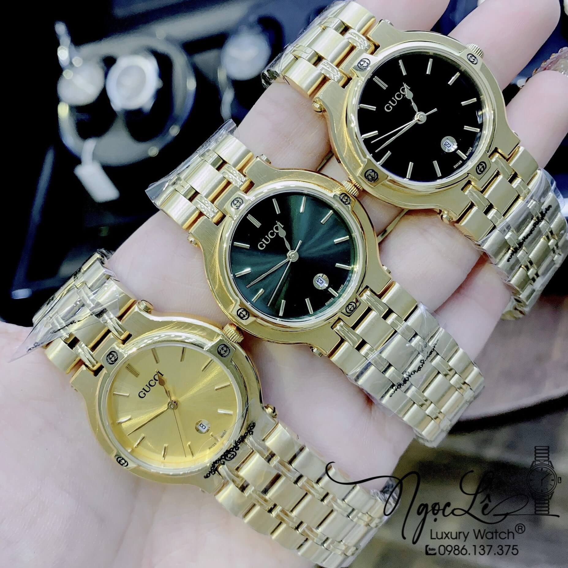 Đồng Hồ Nữ Gucci Vintage Dây Kim Loại Màu Vàng Mặt Đen Size 32mm