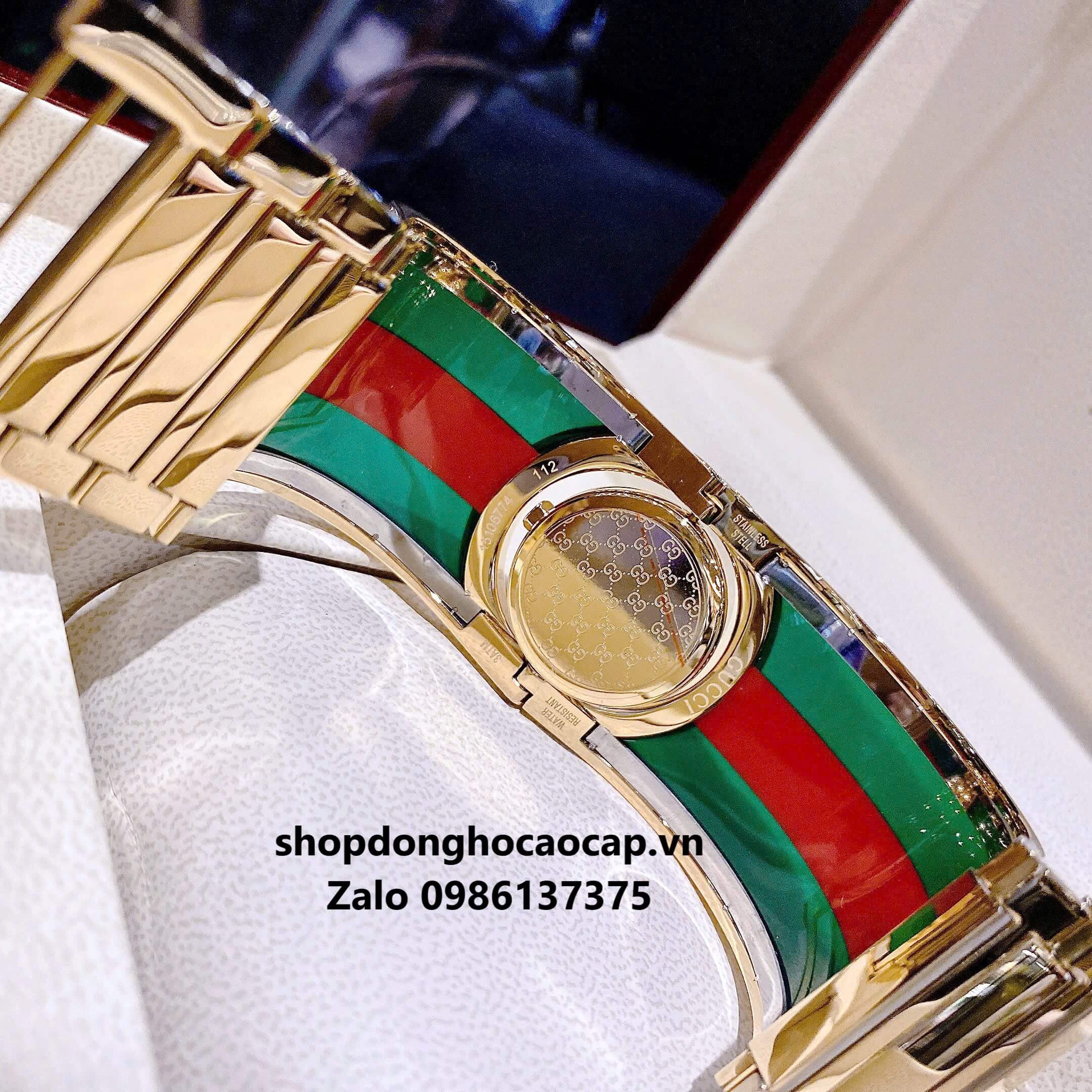 Đồng Hồ Gucci Twirl Nữ Dáng Lắc Tay Màu Vàng Gold Mix Xanh Cao Cấp Size 23mm