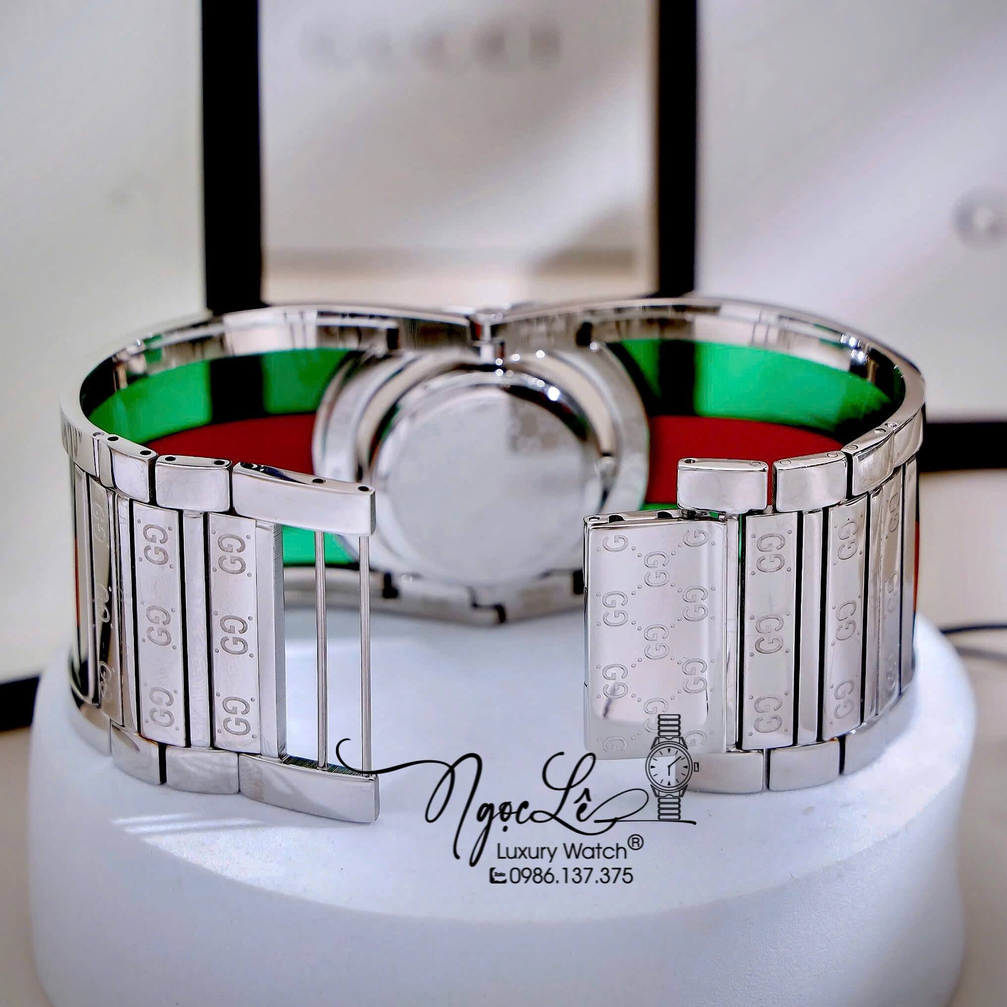 Đồng Hồ Gucci Twirl Nữ Dáng Lắc Tay Màu Bạc Sọc Xanh Đỏ Cao Cấp Size 23mm