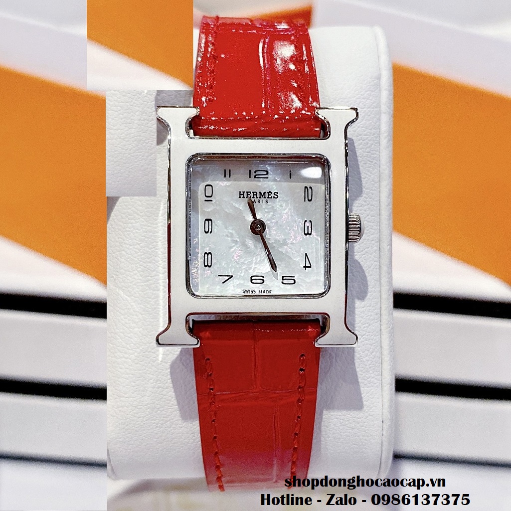 Đồng Hồ Nữ Hermes H Hour Small PM 21x21mm Dây Da Đỏ