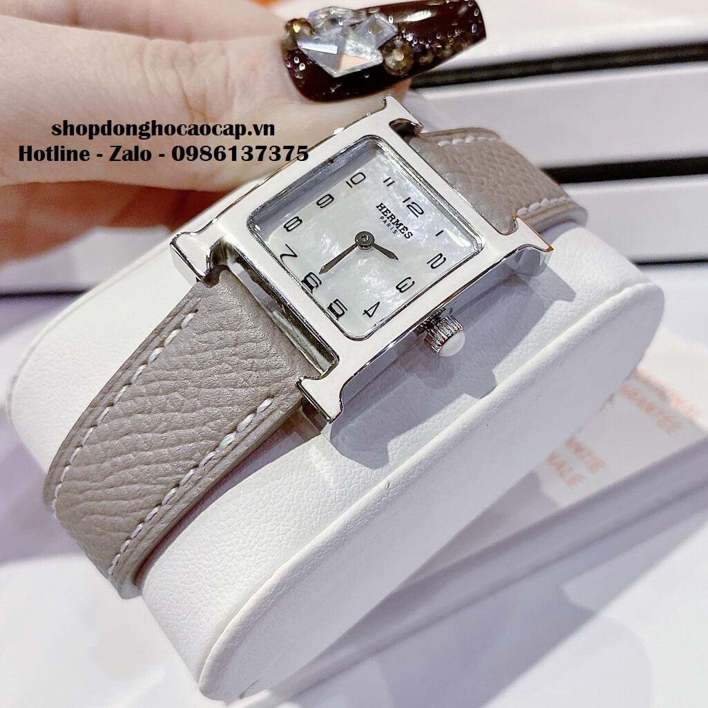 Đồng Hồ Nữ Hermes H Hour Small PM 21x21mm Dây Da Xám