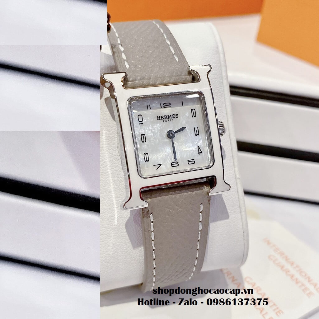 Đồng Hồ Nữ Hermes H Hour Small PM 21x21mm Dây Da Xám