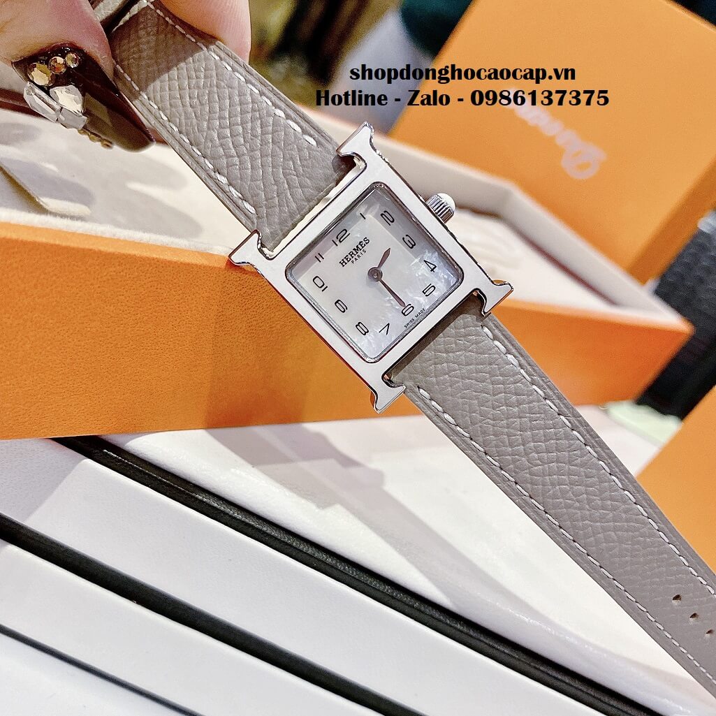 Đồng Hồ Nữ Hermes H Hour Small PM 21x21mm Dây Da Xám