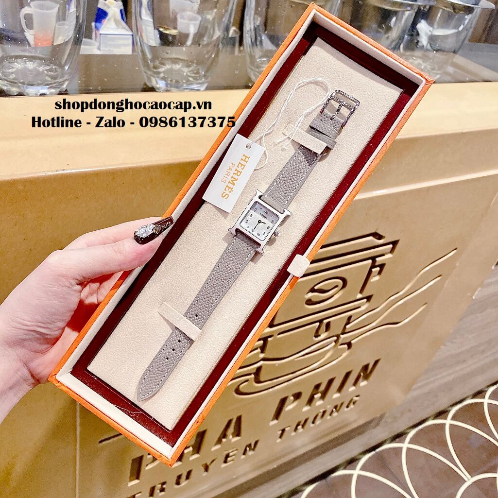 Đồng Hồ Nữ Hermes H Hour Small PM 21x21mm Dây Da Xám