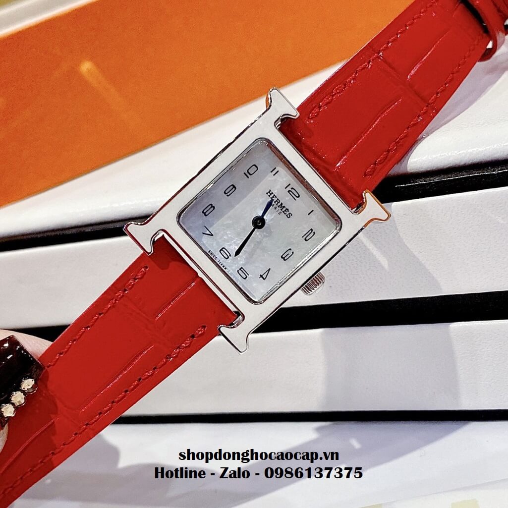 Đồng Hồ Nữ Hermes H Hour Small PM 21x21mm Dây Da Đỏ