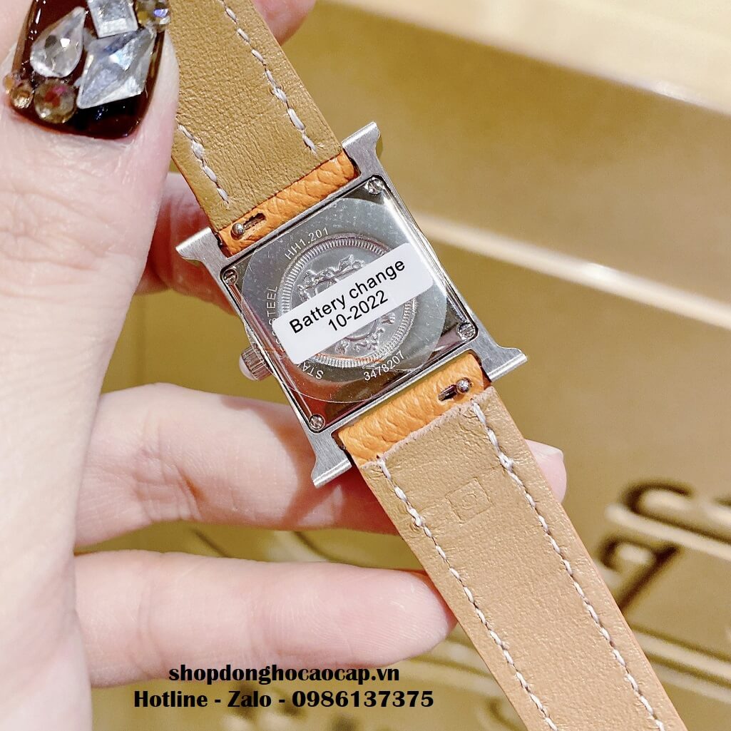 Đồng Hồ Nữ Hermes H Hour Small PM 21x21mm Dây Da Cam