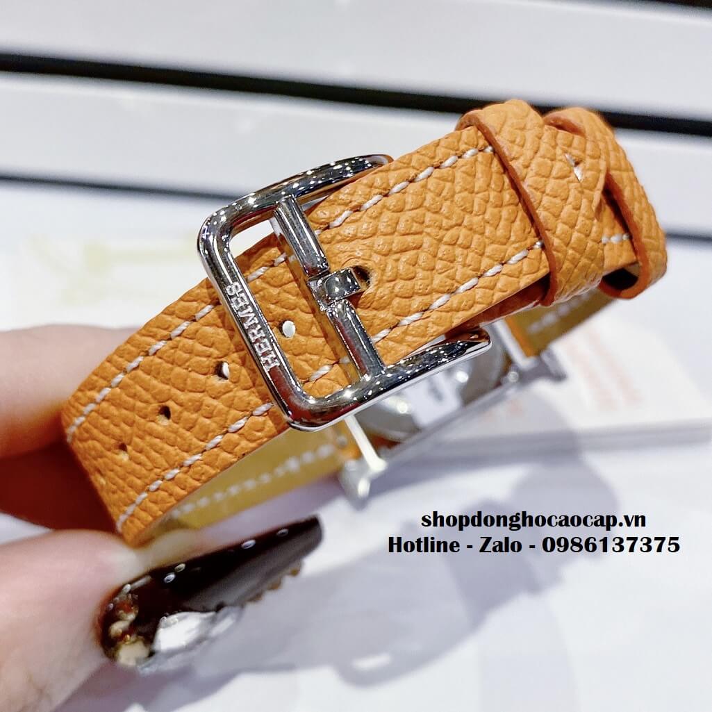 Đồng Hồ Nữ Hermes H Hour Small PM 21x21mm Dây Da Cam