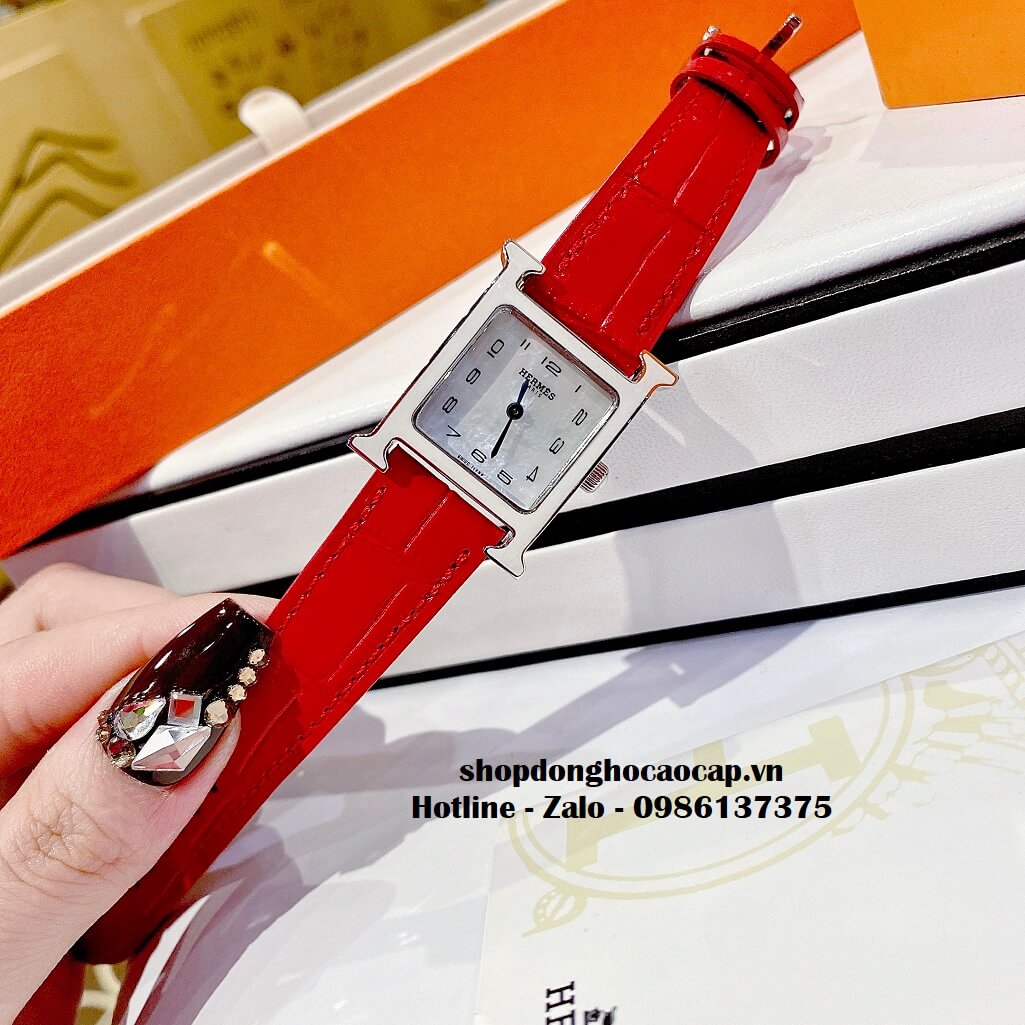 Đồng Hồ Nữ Hermes H Hour Small PM 21x21mm Dây Da Đỏ