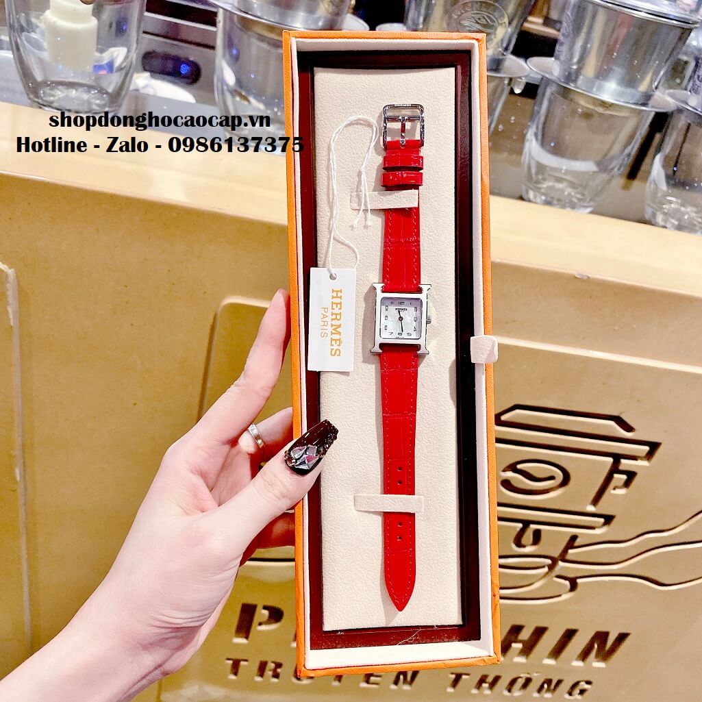 Đồng Hồ Nữ Hermes H Hour Small PM 21x21mm Dây Da Đỏ