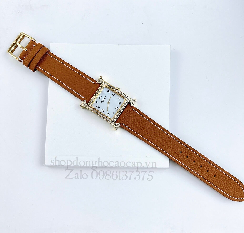 Đồng Hồ Hermes Heure H Nữ Siêu Cấp Dây Da Nâu Bò 26 x 26mm