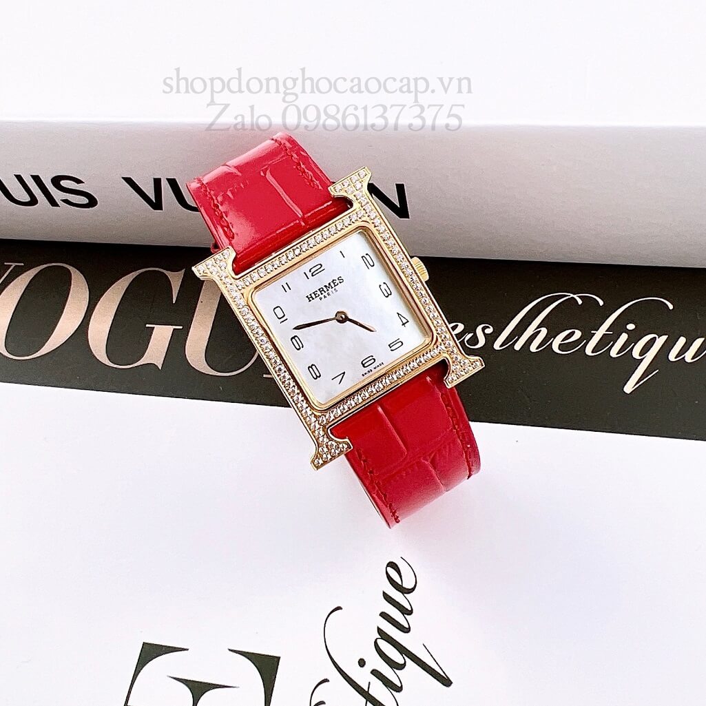 Đồng Hồ Hermes Heure H Nữ Siêu Cấp Dây Da Đỏ 26x26mm