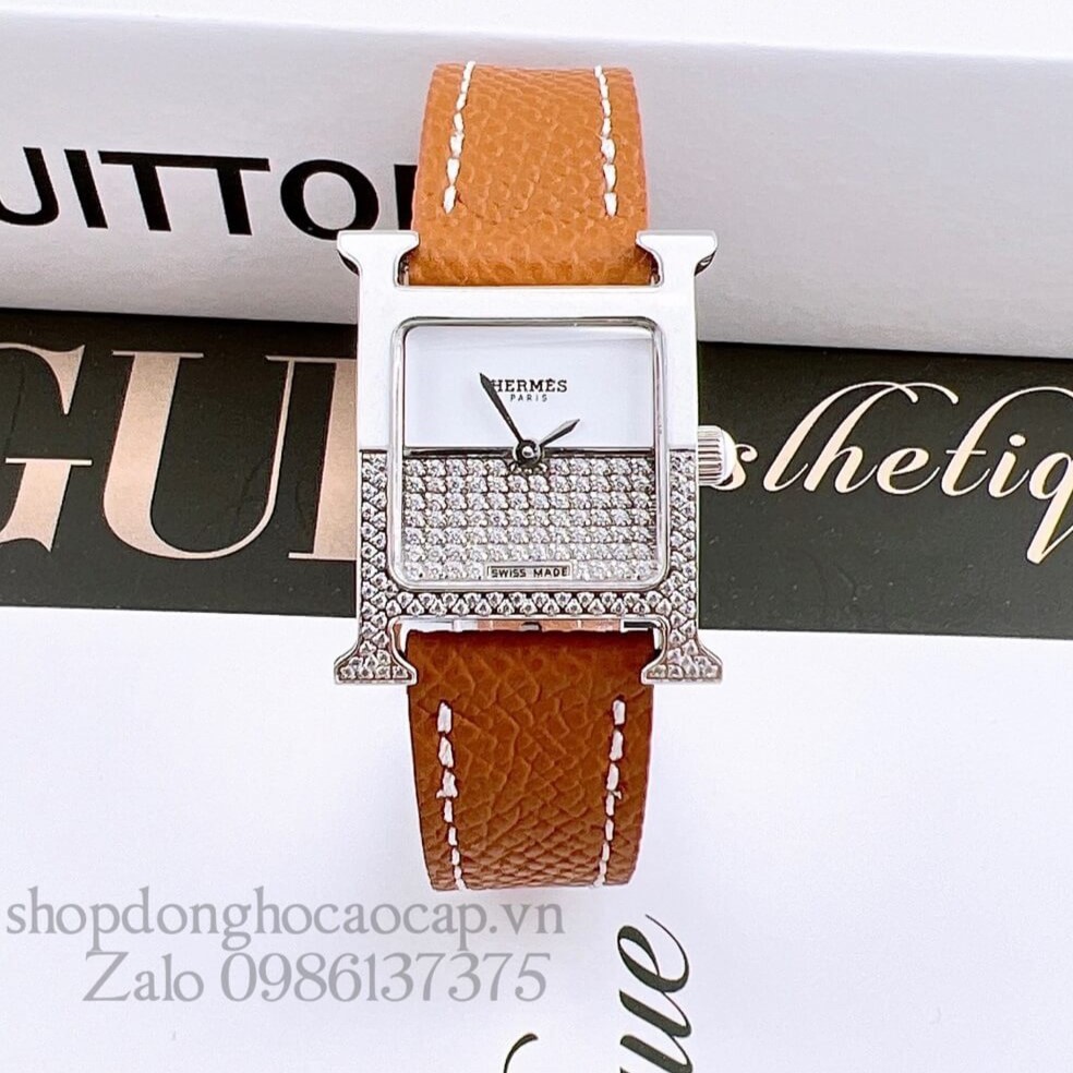 Đồng Hồ Hermes Heure H Double Jeu Diamond 21x21mm - Nâu Cam