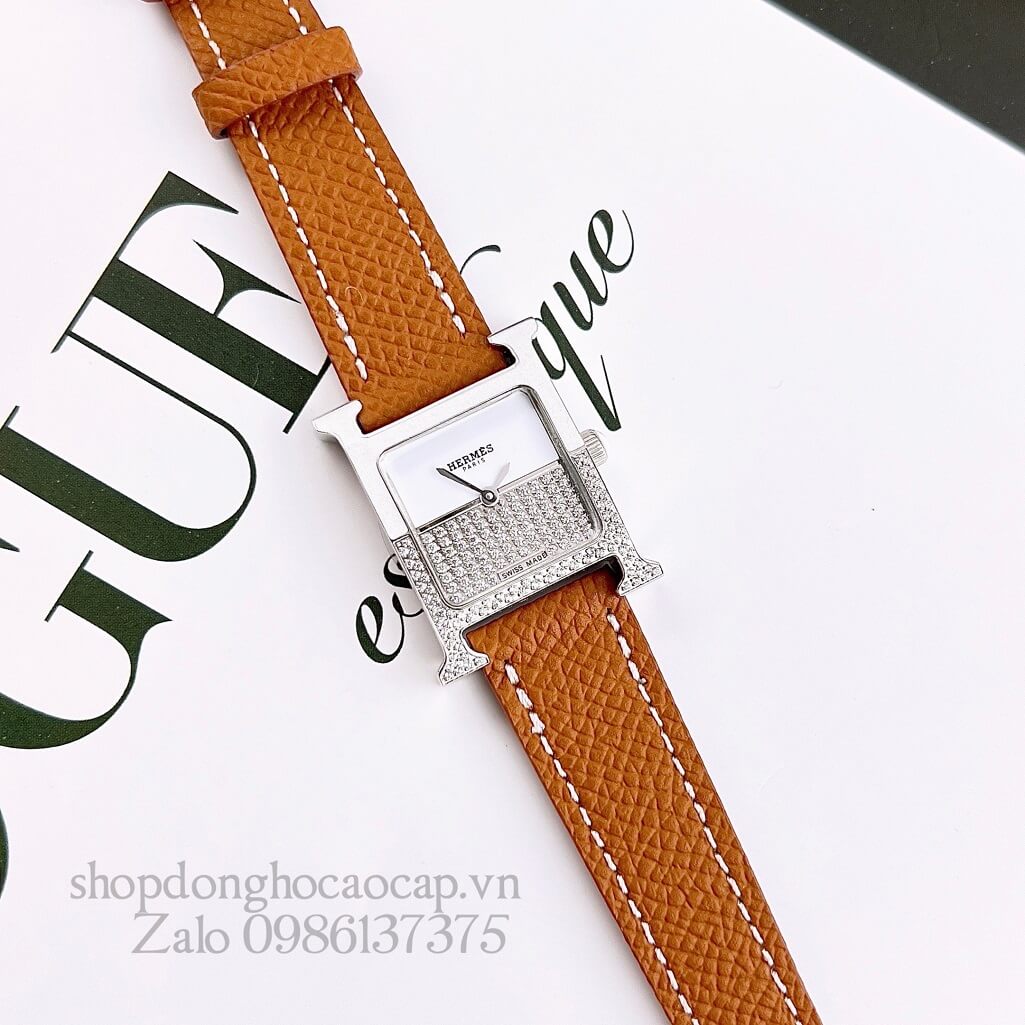 Đồng Hồ Hermes Heure H Double Jeu Diamond 21x21mm - Nâu Cam