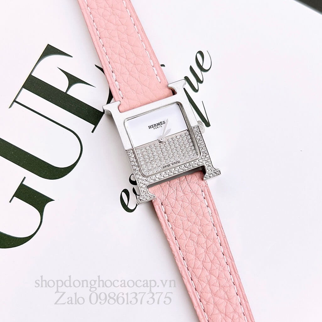 Đồng Hồ Hermes Heure H Double Jeu Diamond 21x21mm - Hồng Phấn