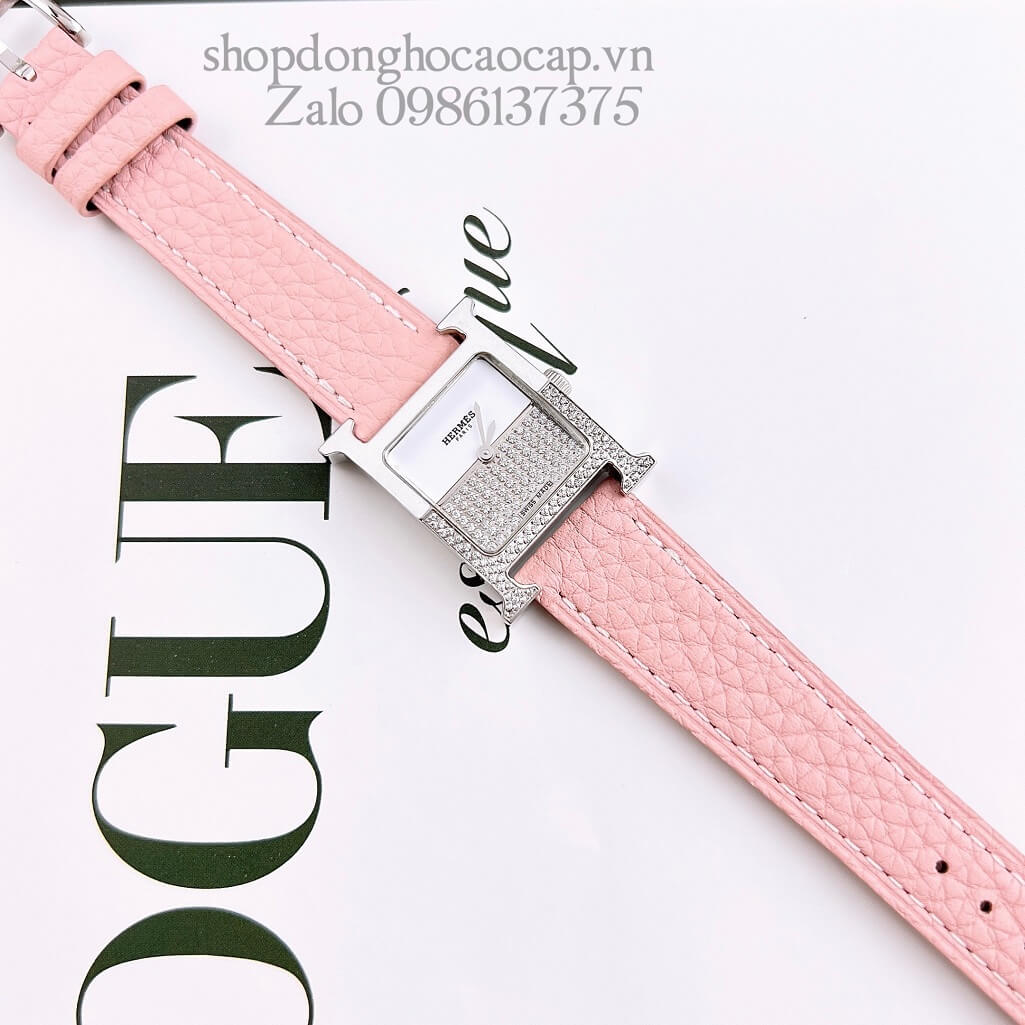 Đồng Hồ Hermes Heure H Double Jeu Diamond 21x21mm - Hồng Phấn