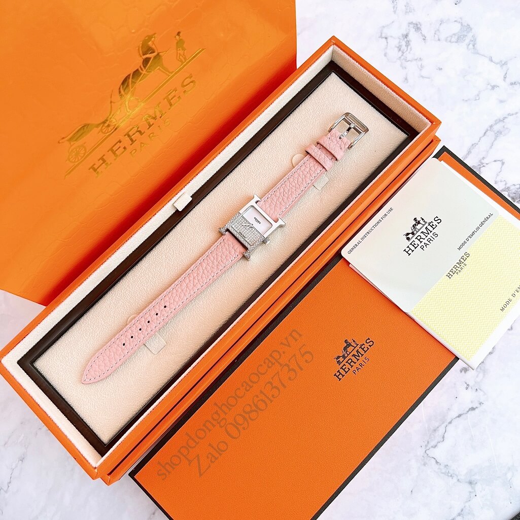 Đồng Hồ Hermes Heure H Double Jeu Diamond 21x21mm - Hồng Phấn