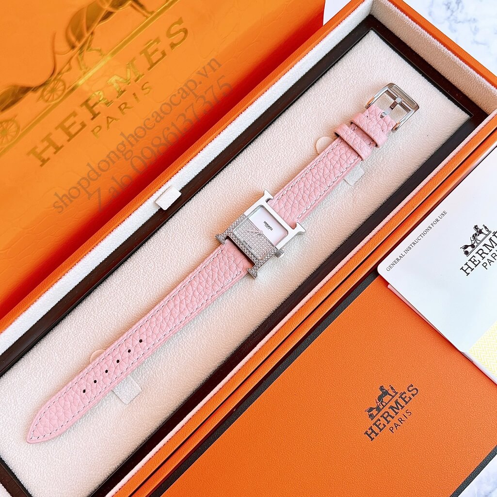 Đồng Hồ Hermes Heure H Double Jeu Diamond 21x21mm - Hồng Phấn