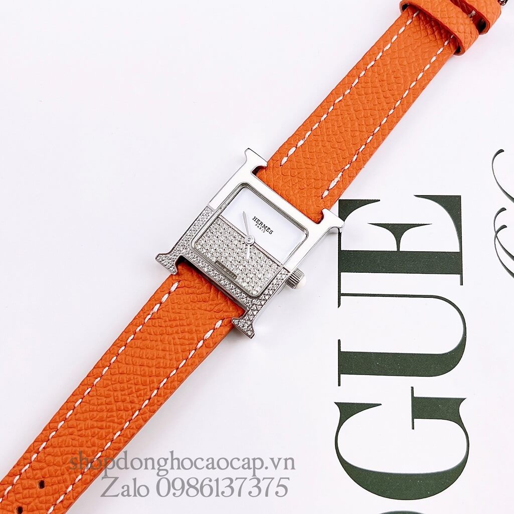 Đồng Hồ Hermes Heure H Double Jeu Diamond 21x21mm - Màu Cam