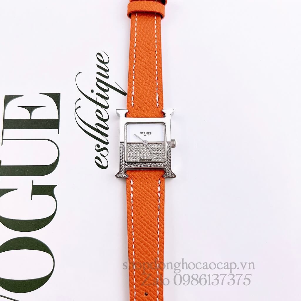 Đồng Hồ Hermes Heure H Double Jeu Diamond 21x21mm - Màu Cam