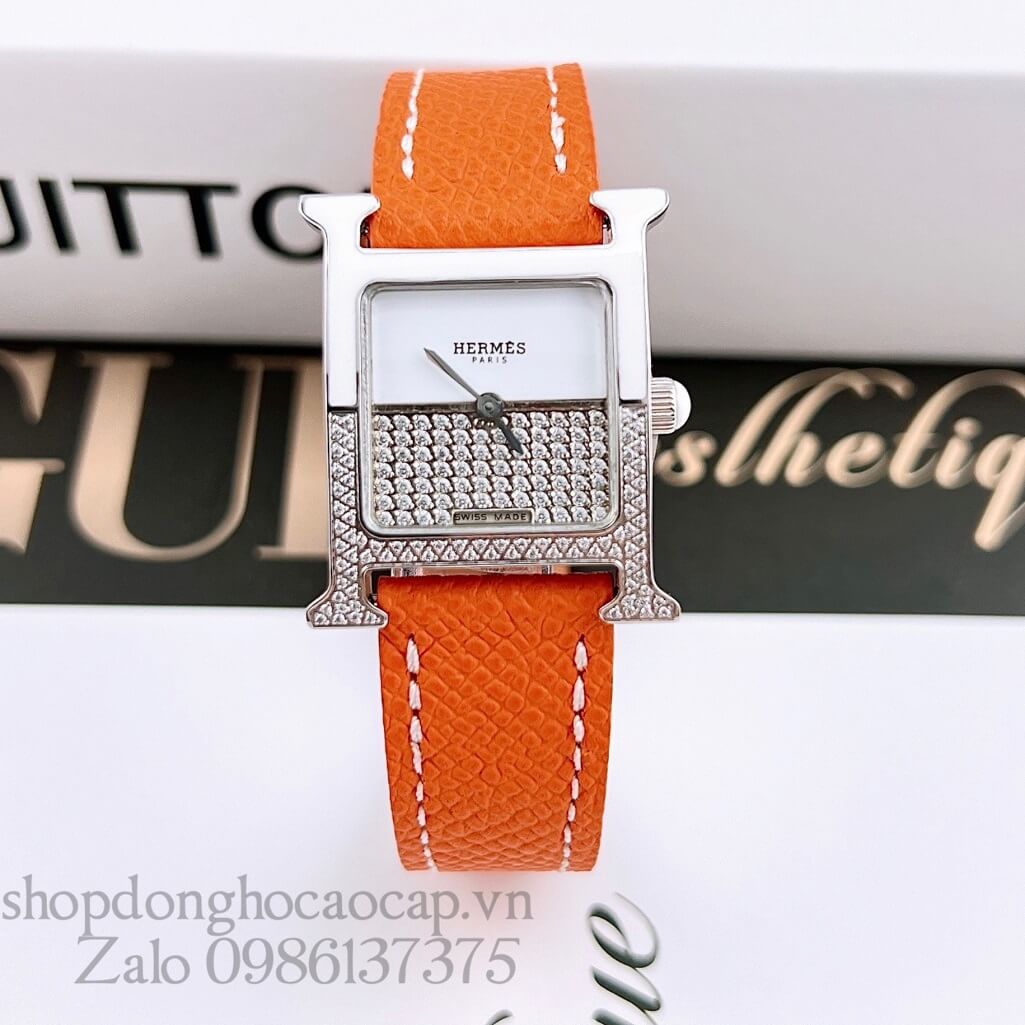 Đồng Hồ Hermes Heure H Double Jeu Diamond 21x21mm - Màu Cam
