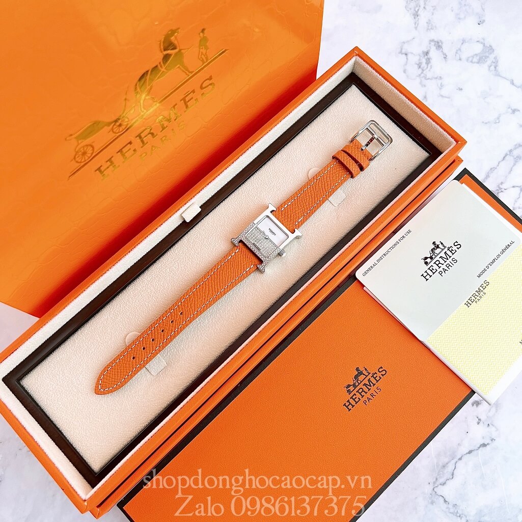 Đồng Hồ Hermes Heure H Double Jeu Diamond 21x21mm - Màu Cam