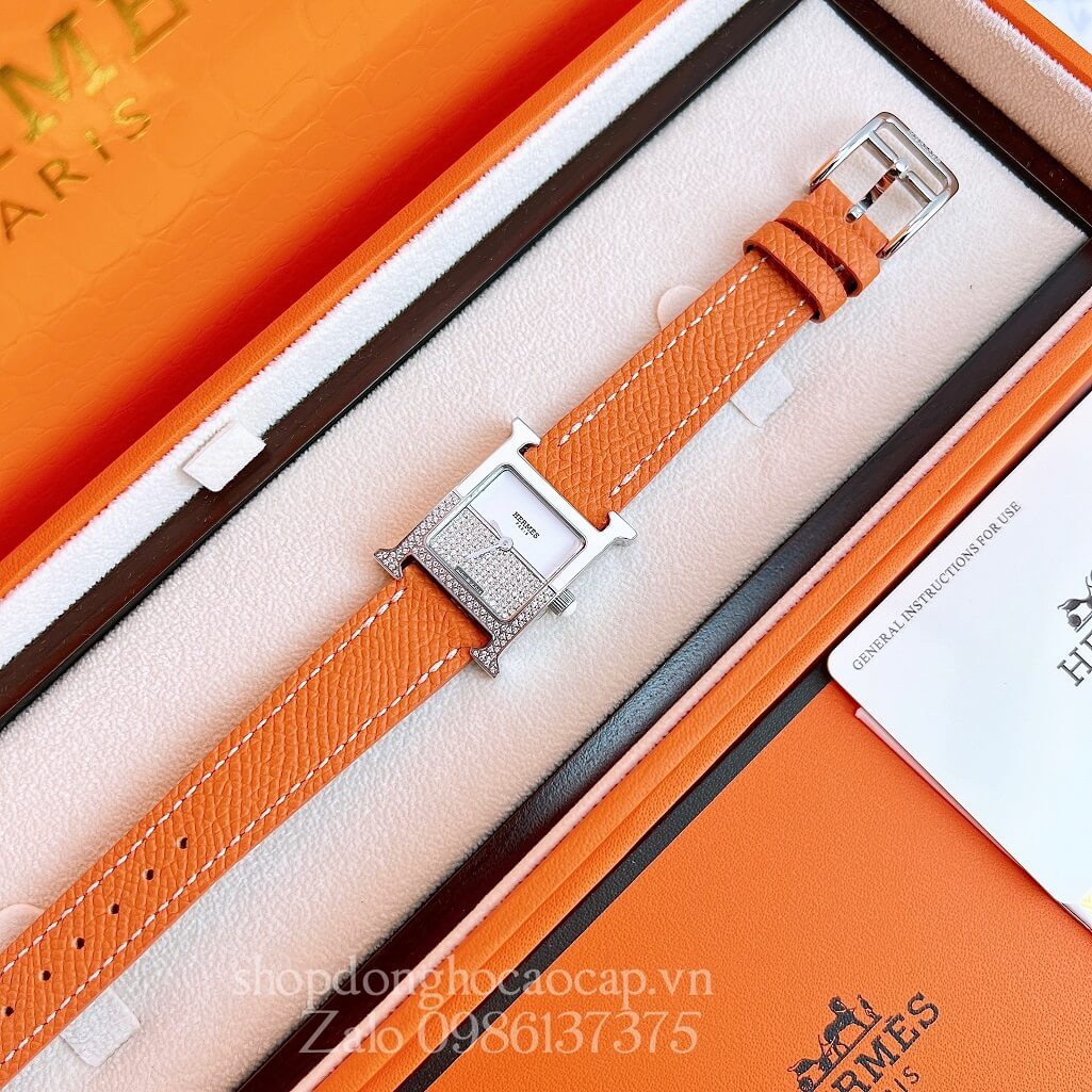 Đồng Hồ Hermes Heure H Double Jeu Diamond 21x21mm - Màu Cam